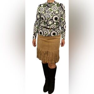 Suede Fringe Mini Skirt tan camel colour EUC size L